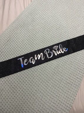 Team Bride Black Glitter Sash with Silver Holographic Text
